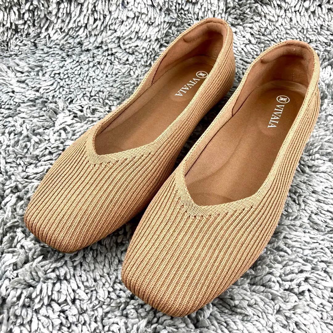 極美品 VIVAIA フラットシューズ スクエアトゥ ニットパンプス23.5
