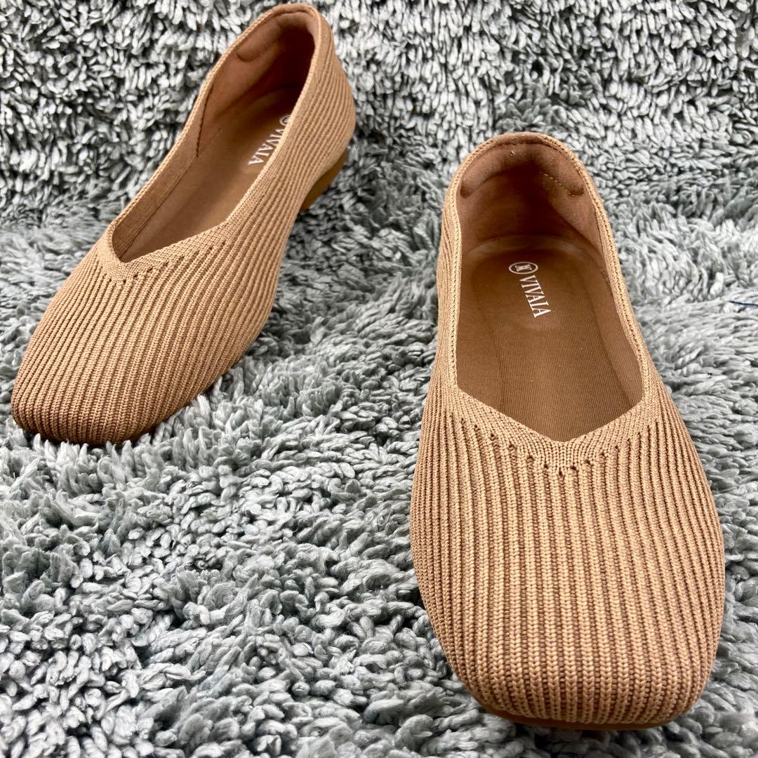 極美品 VIVAIA フラットシューズ スクエアトゥ ニットパンプス23.5