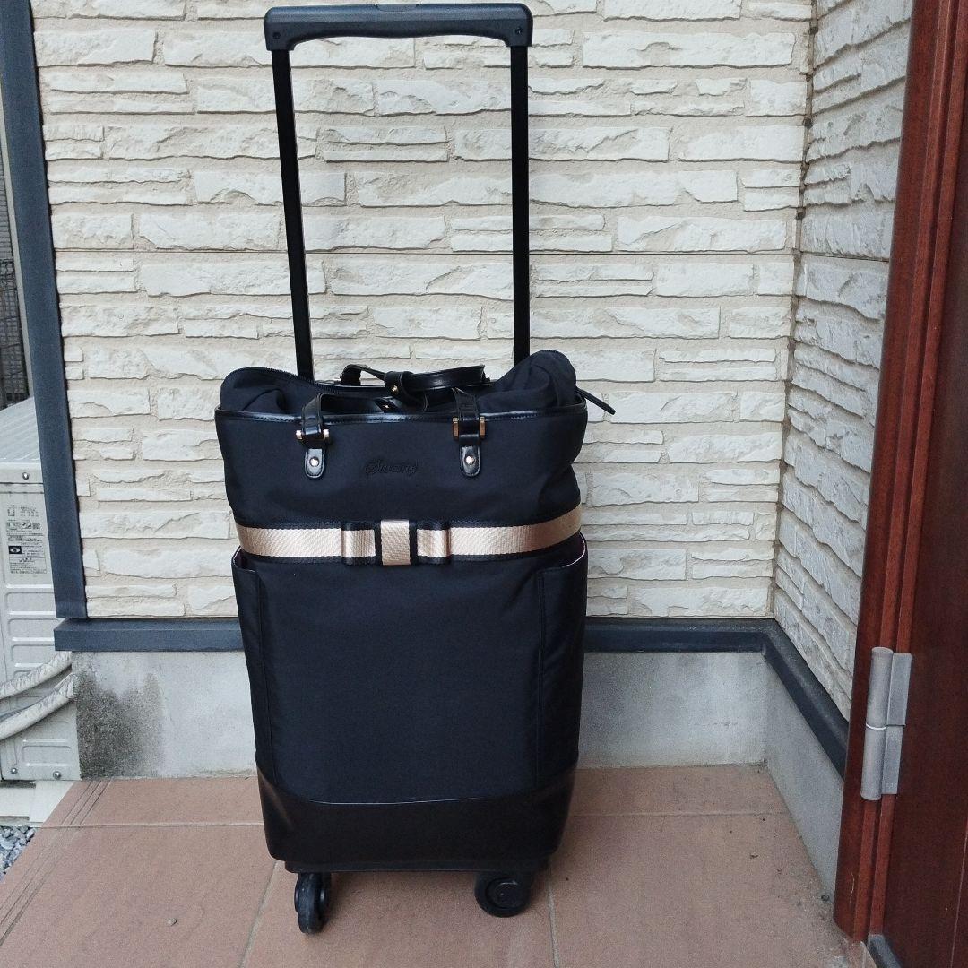 お揃いのポシェットつき！スワニー黒いナイロン製キャリーケース