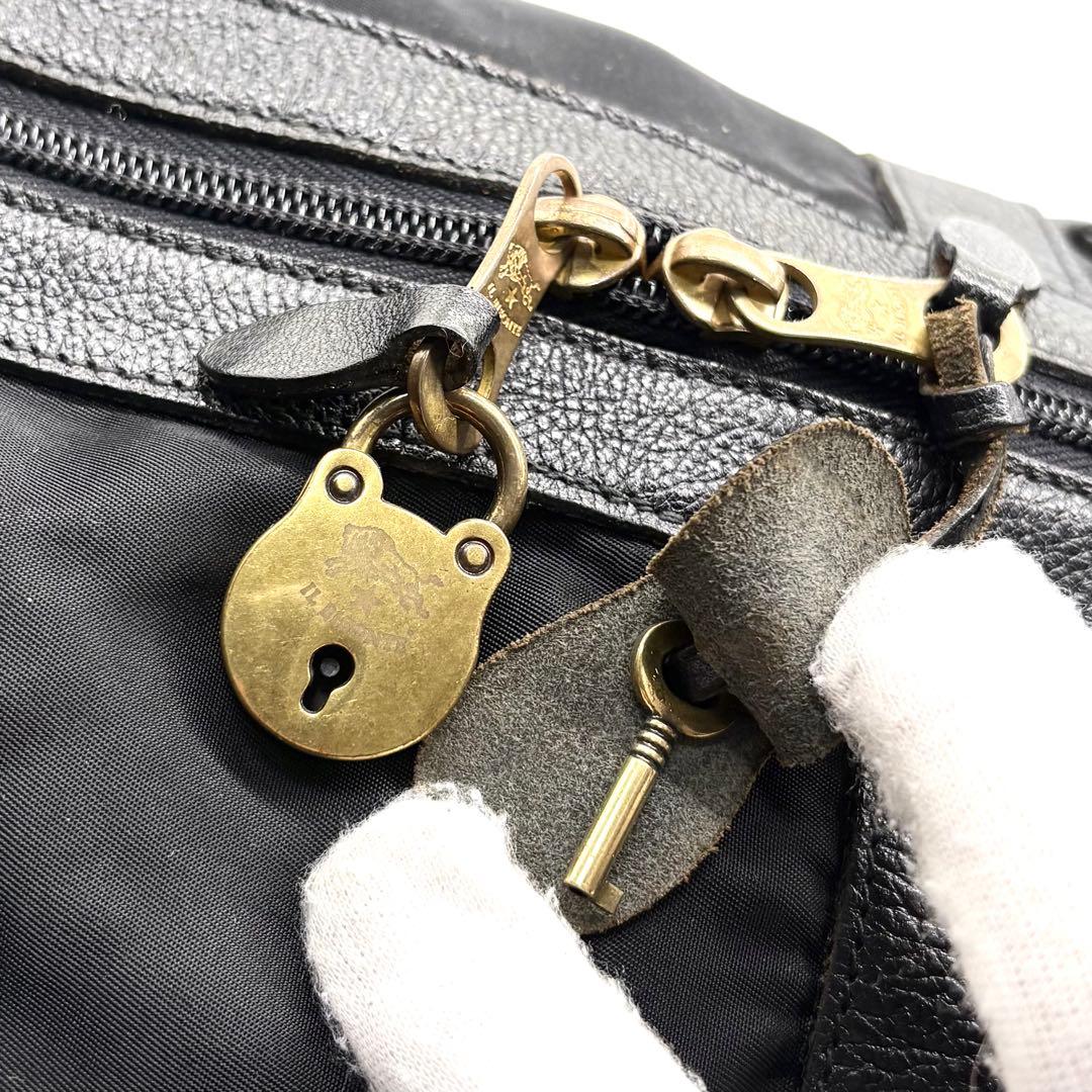 イルビゾンテ 2way ボストンバッグ 大容量 ナイロン レザー 南京錠付き 黒