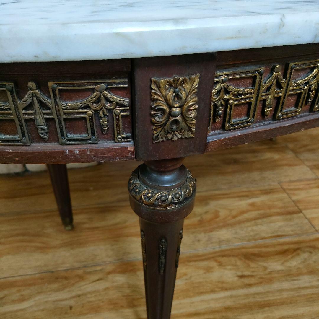 スペイン産大理石 丸型サイドテーブル 華麗 真鍮装飾 アンティーク ヴィンテージ