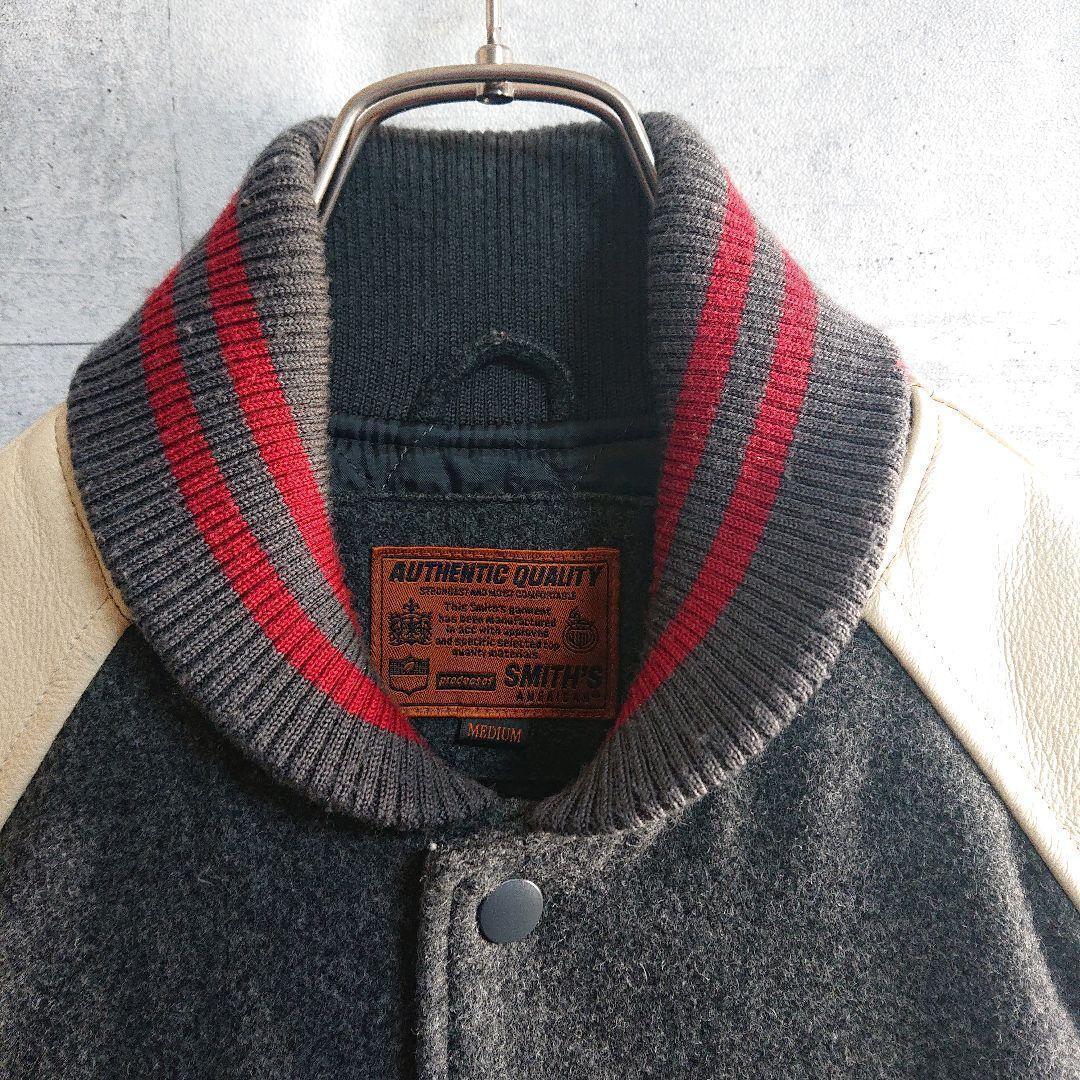 スミスアメリカン★パイルロゴ アームレザー スタジャン 灰 ベージュ L相当