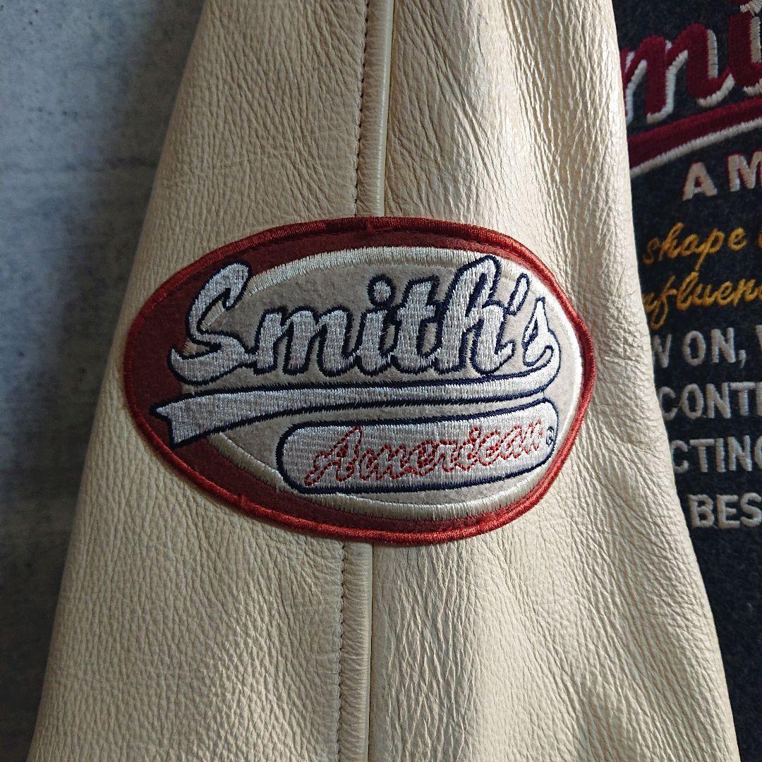 スミスアメリカン★パイルロゴ アームレザー スタジャン 灰 ベージュ L相当