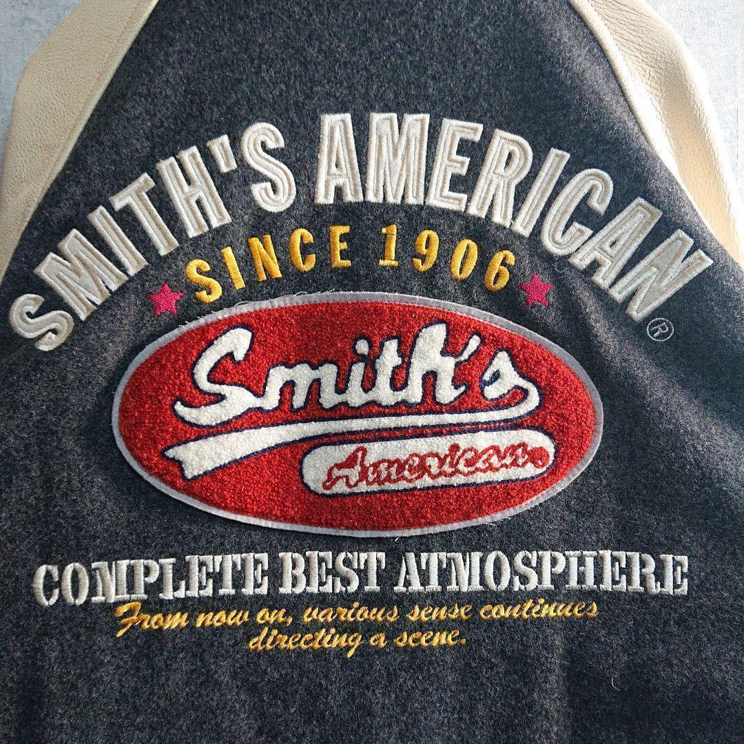 スミスアメリカン★パイルロゴ アームレザー スタジャン 灰 ベージュ L相当