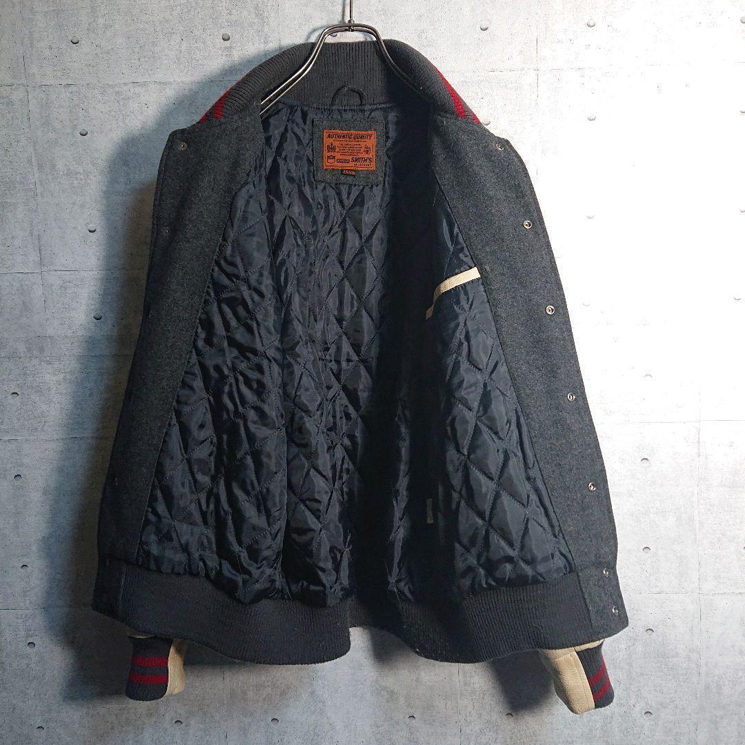 スミスアメリカン★パイルロゴ アームレザー スタジャン 灰 ベージュ L相当