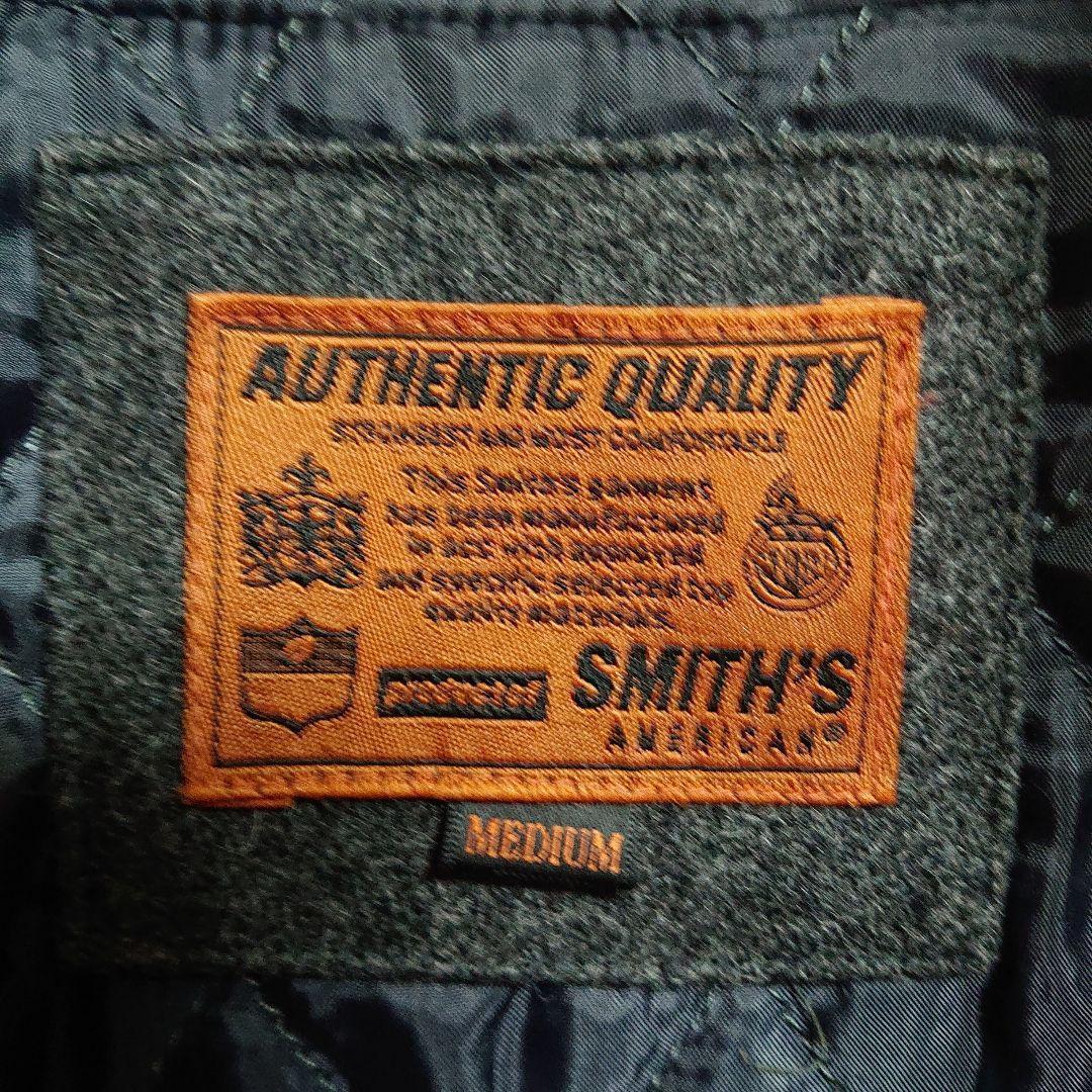 スミスアメリカン★パイルロゴ アームレザー スタジャン 灰 ベージュ L相当