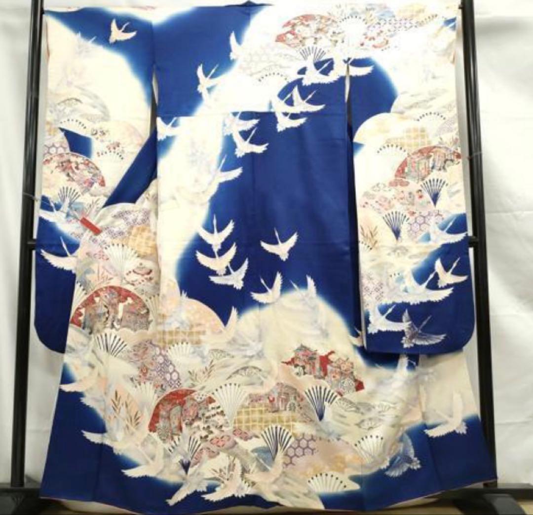 振袖フルセット6点サイズS〜M 駒刺繍　御所車飛鶴花文　暈し染め　金彩　正絹