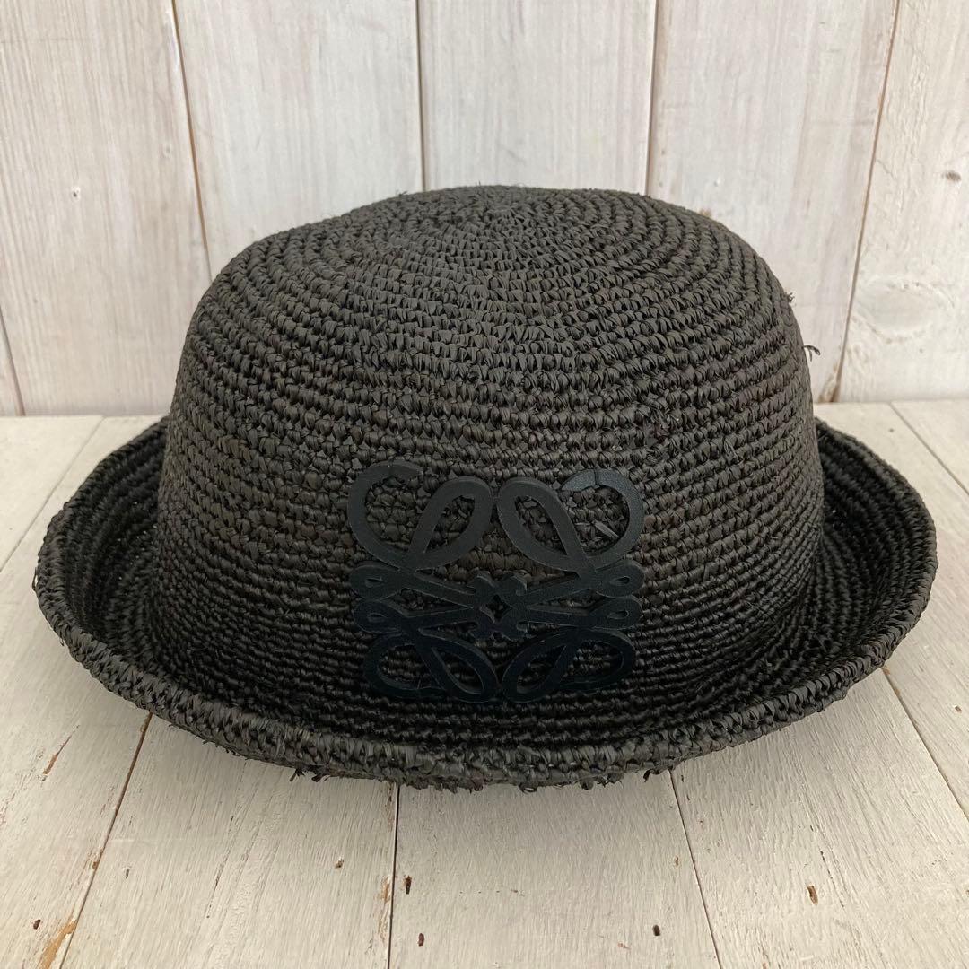 LOEWE ロエベ ラフィア カーフ バケットハット 黒色 57サイズ