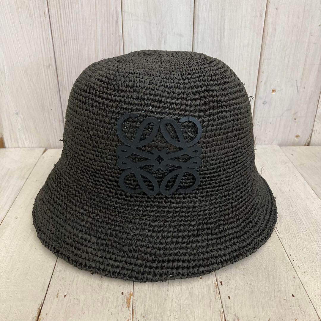 LOEWE ロエベ ラフィア カーフ バケットハット 黒色 57サイズ