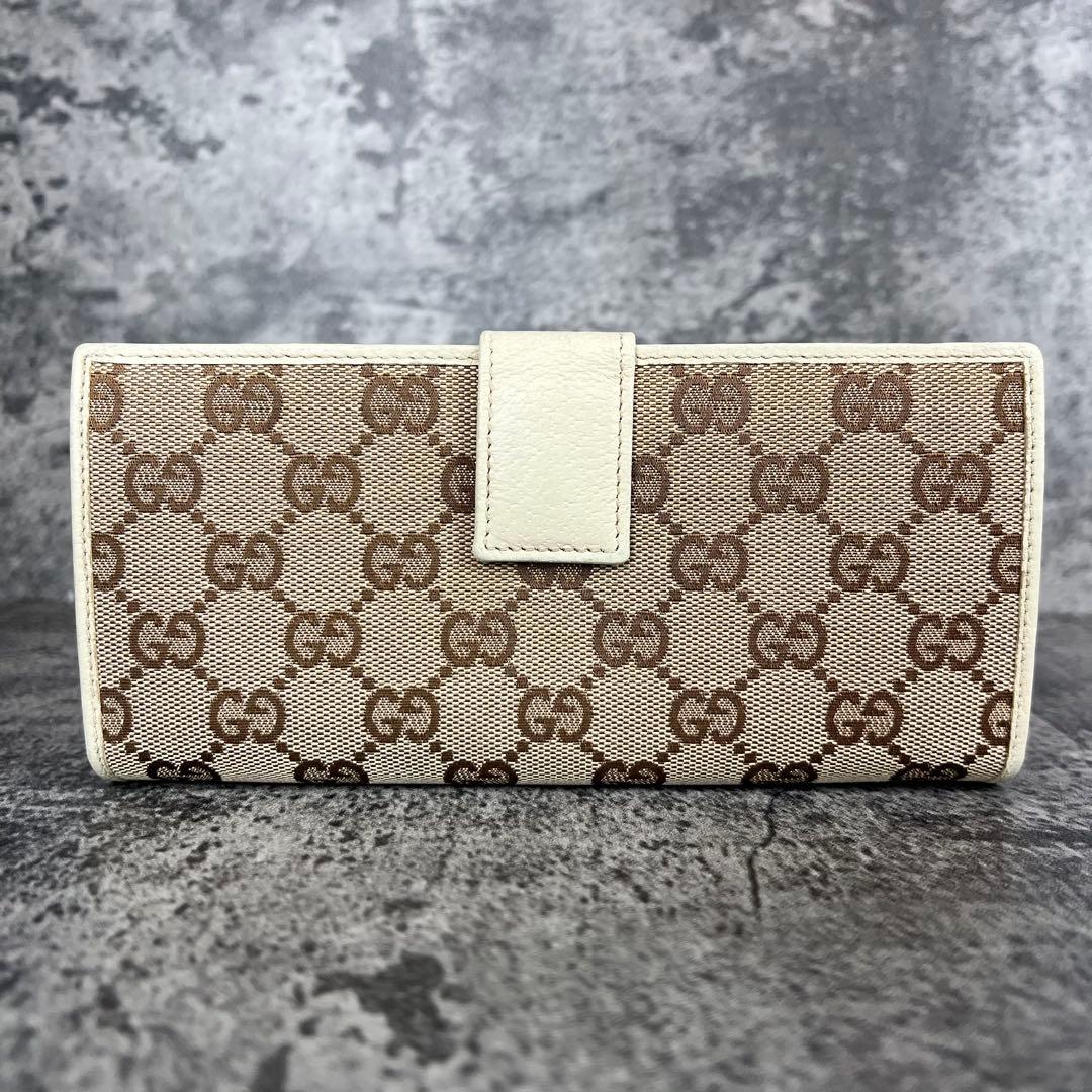 GUCCI GG柄 キャンバス×レザー Wホック長財布 金具