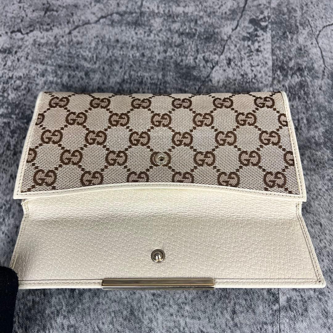 GUCCI GG柄 キャンバス×レザー Wホック長財布 金具