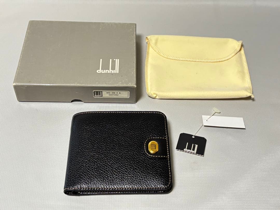 未使用 dunhill ダンヒル 二つ折り財布 カーフスキン　 ブラック 箱付き