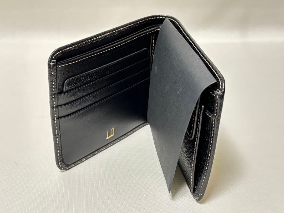 未使用 dunhill ダンヒル 二つ折り財布 カーフスキン　 ブラック 箱付き