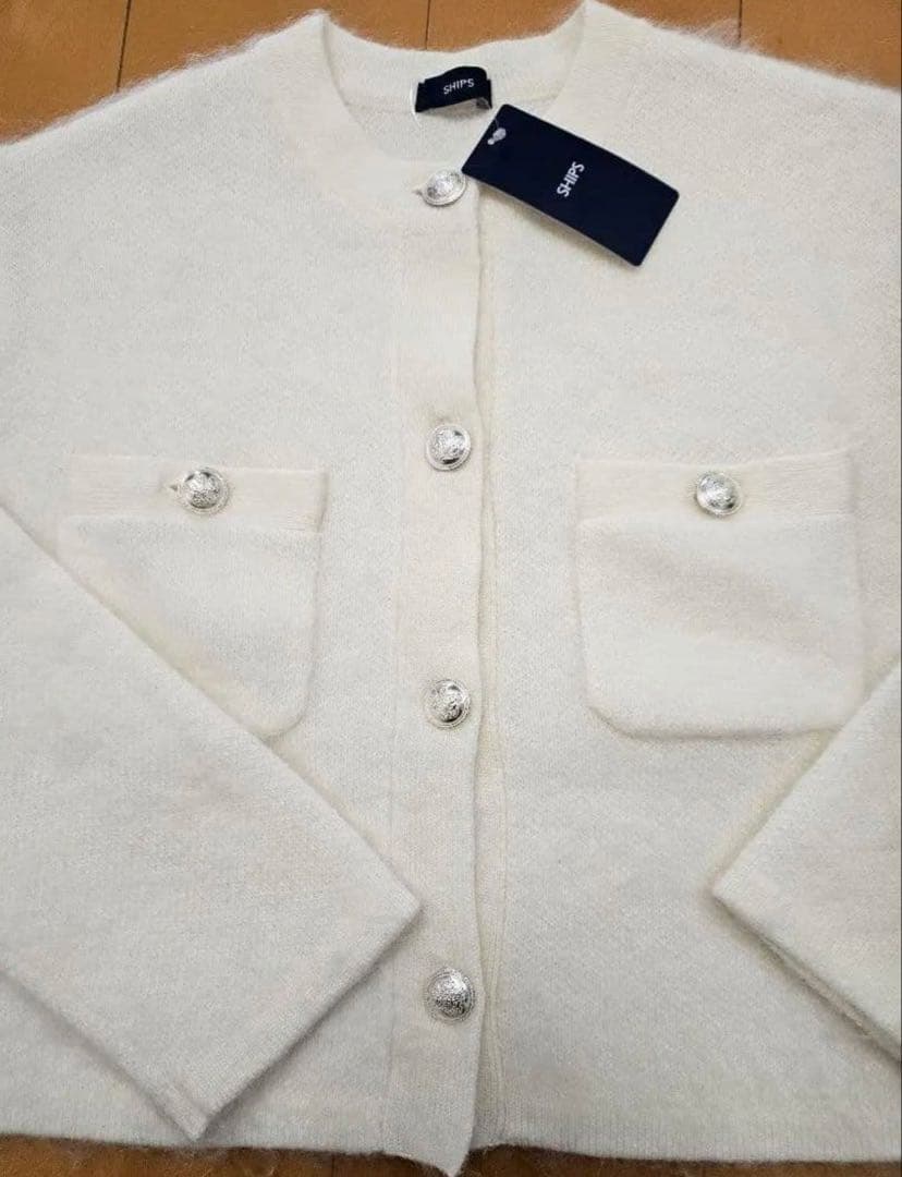 SHIPS ノーカラージャケット、カーディガン ホワイト