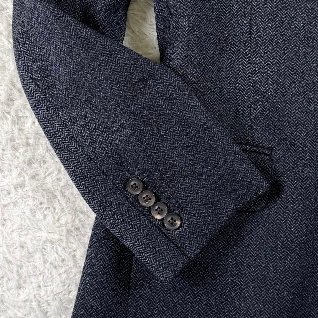 バーバリーロンドン テーラードジャケット カシミヤ混 ヘリンボーン 2B 紺色