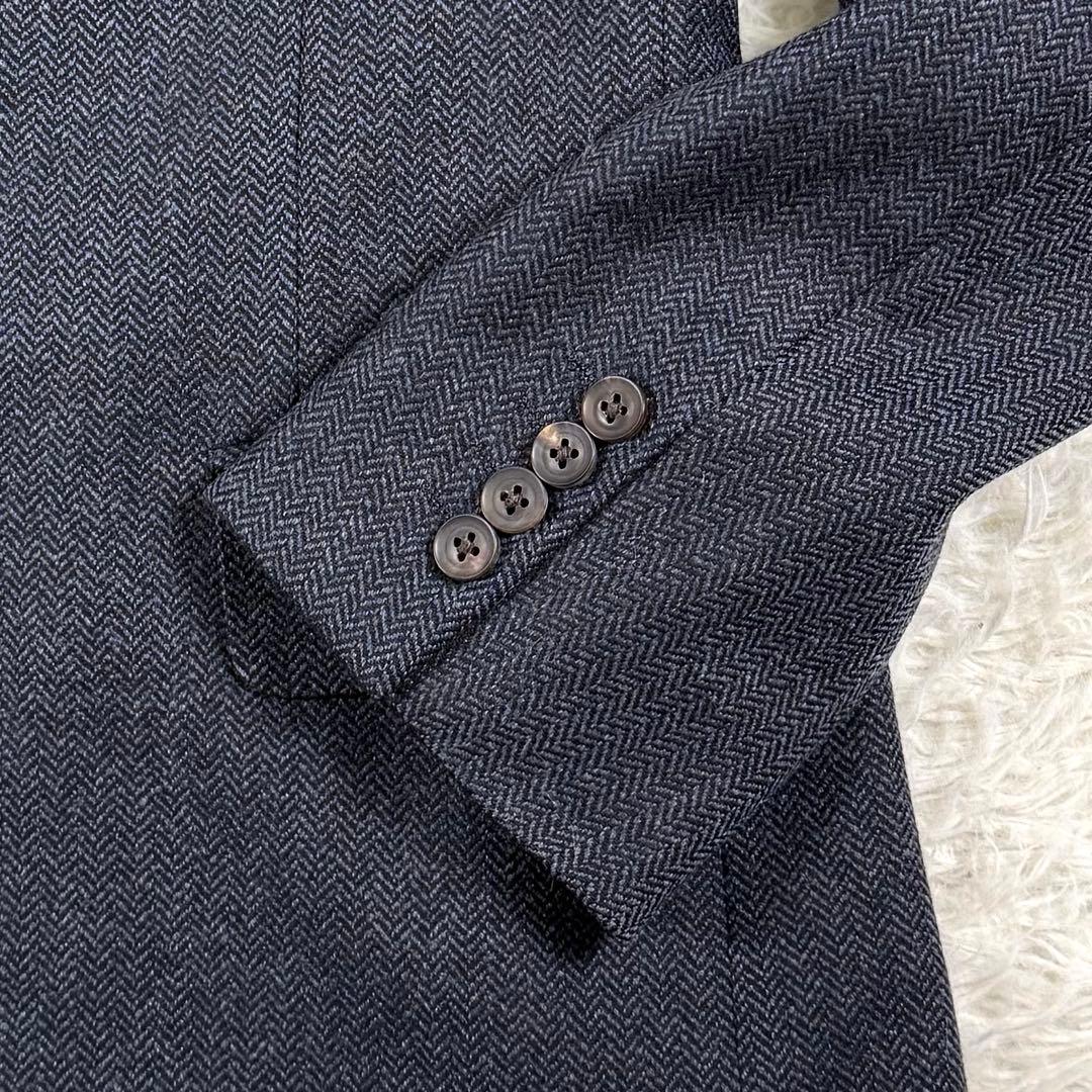 バーバリーロンドン テーラードジャケット カシミヤ混 ヘリンボーン 2B 紺色
