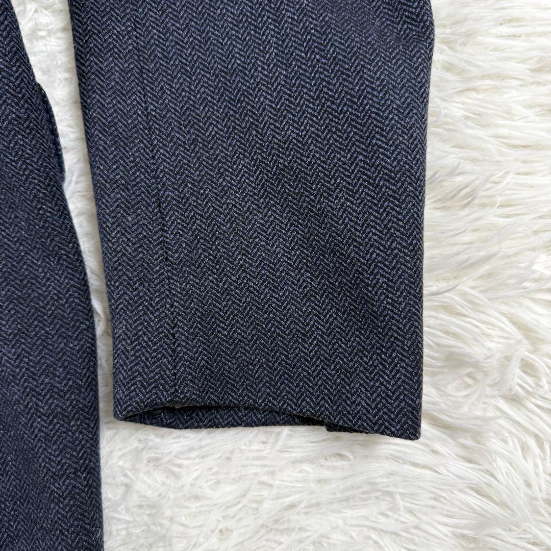 バーバリーロンドン テーラードジャケット カシミヤ混 ヘリンボーン 2B 紺色