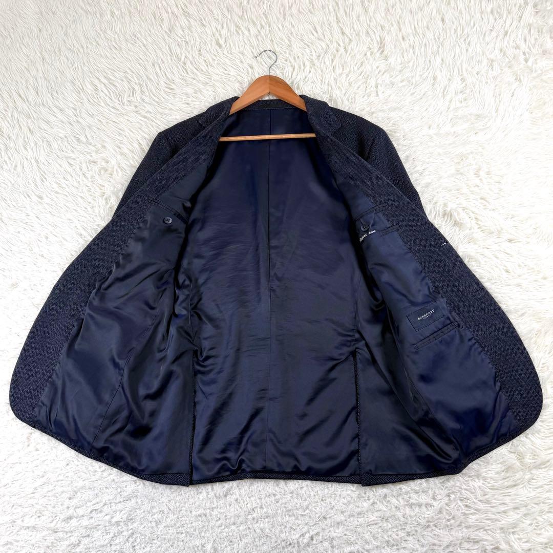 バーバリーロンドン テーラードジャケット カシミヤ混 ヘリンボーン 2B 紺色