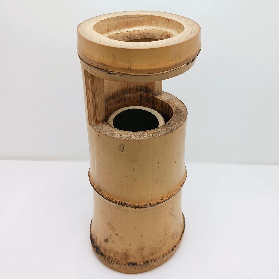 Y3380-1 茶道具 竹一重切花入 竹製 花入 銘「洗心」 書付 共箱　XX