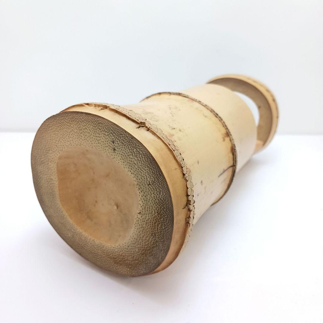 Y3380-1 茶道具 竹一重切花入 竹製 花入 銘「洗心」 書付 共箱　XX