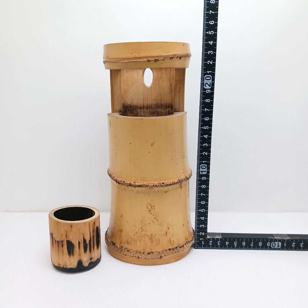 Y3380-1 茶道具 竹一重切花入 竹製 花入 銘「洗心」 書付 共箱　XX