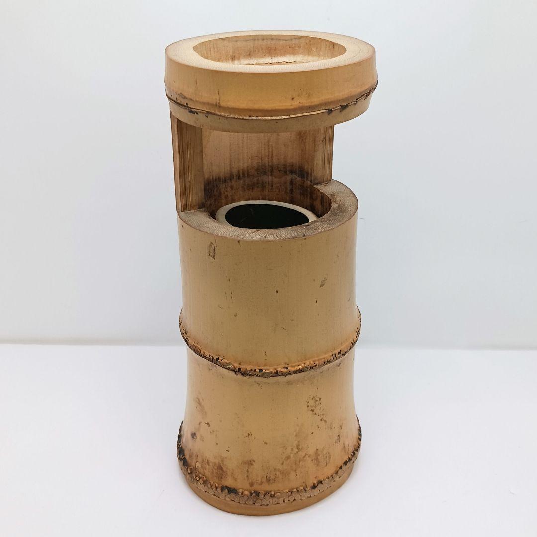 Y3380-1 茶道具 竹一重切花入 竹製 花入 銘「洗心」 書付 共箱　XX