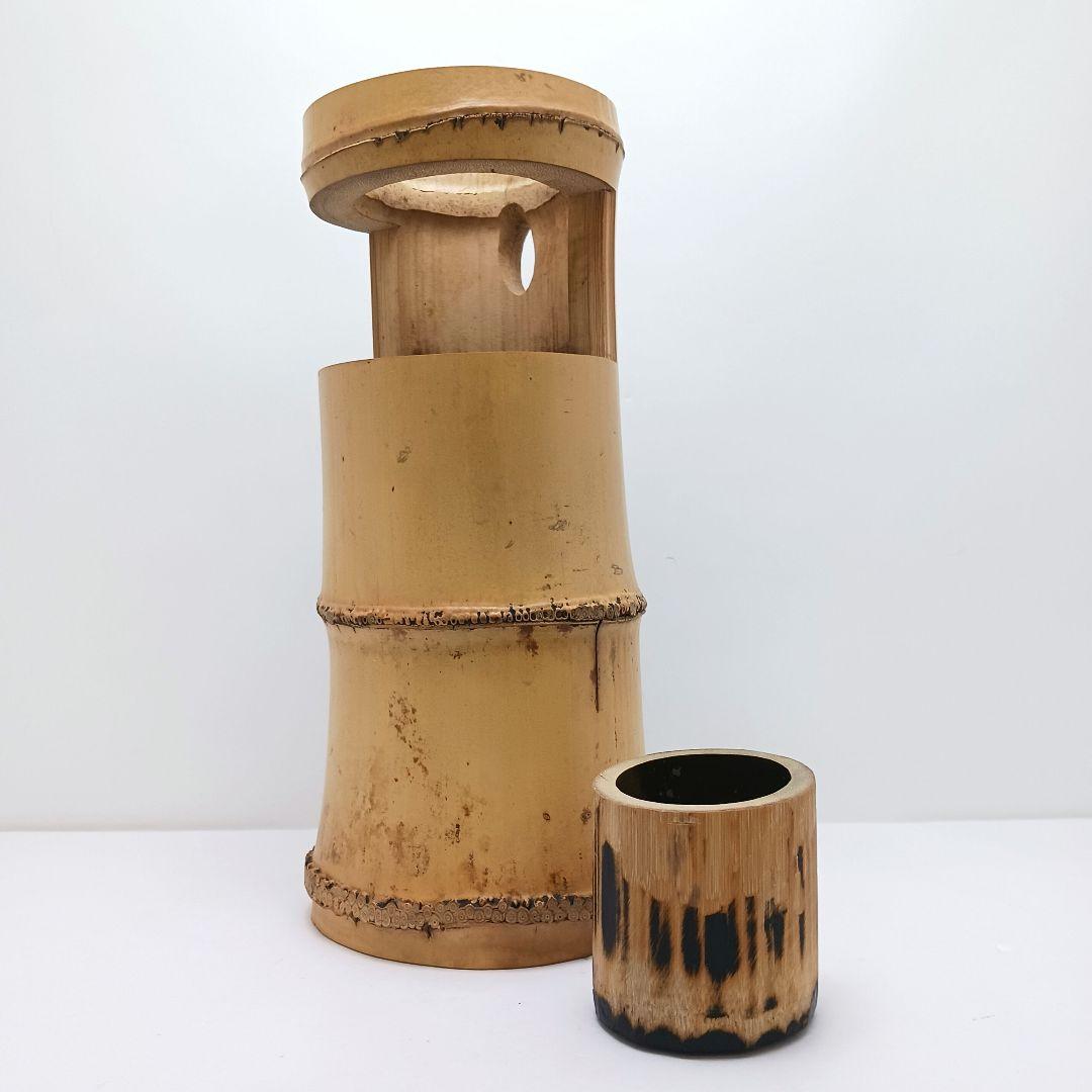 Y3380-1 茶道具 竹一重切花入 竹製 花入 銘「洗心」 書付 共箱　XX