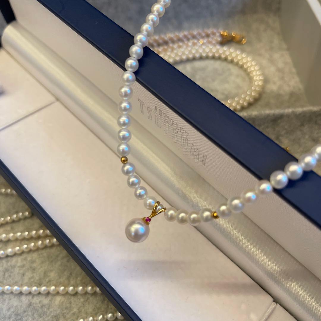 TSUTSUMI ホワイトパール　本真珠　ネックレス チャームK18 金具
