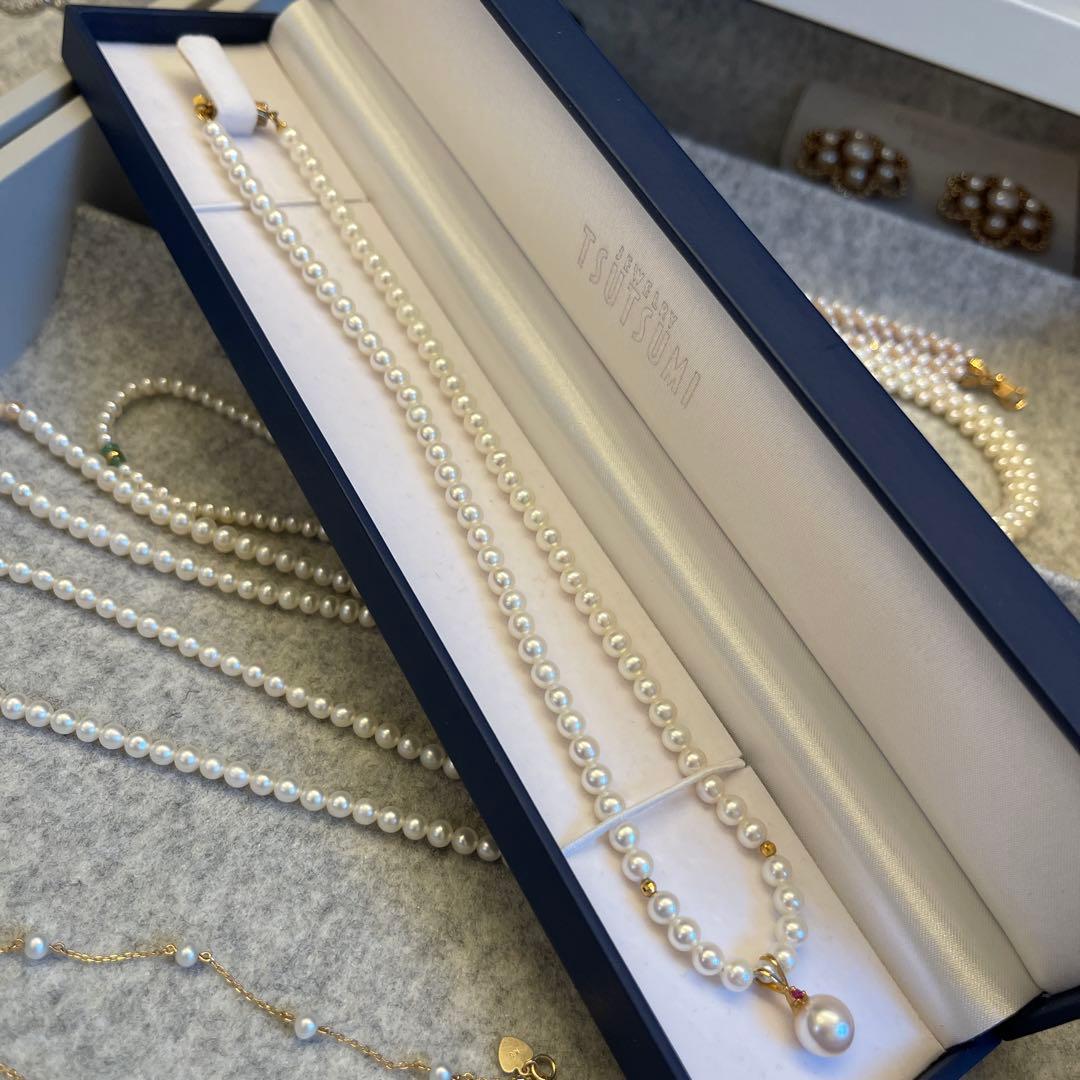TSUTSUMI ホワイトパール　本真珠　ネックレス チャームK18 金具