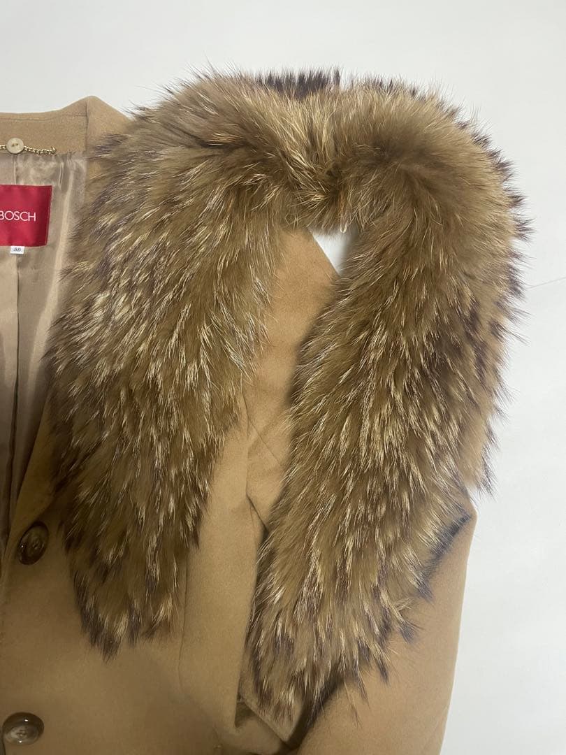 【美品】7万円相当 ボッシュ キャメル カシミヤウール ファー付ロングコート