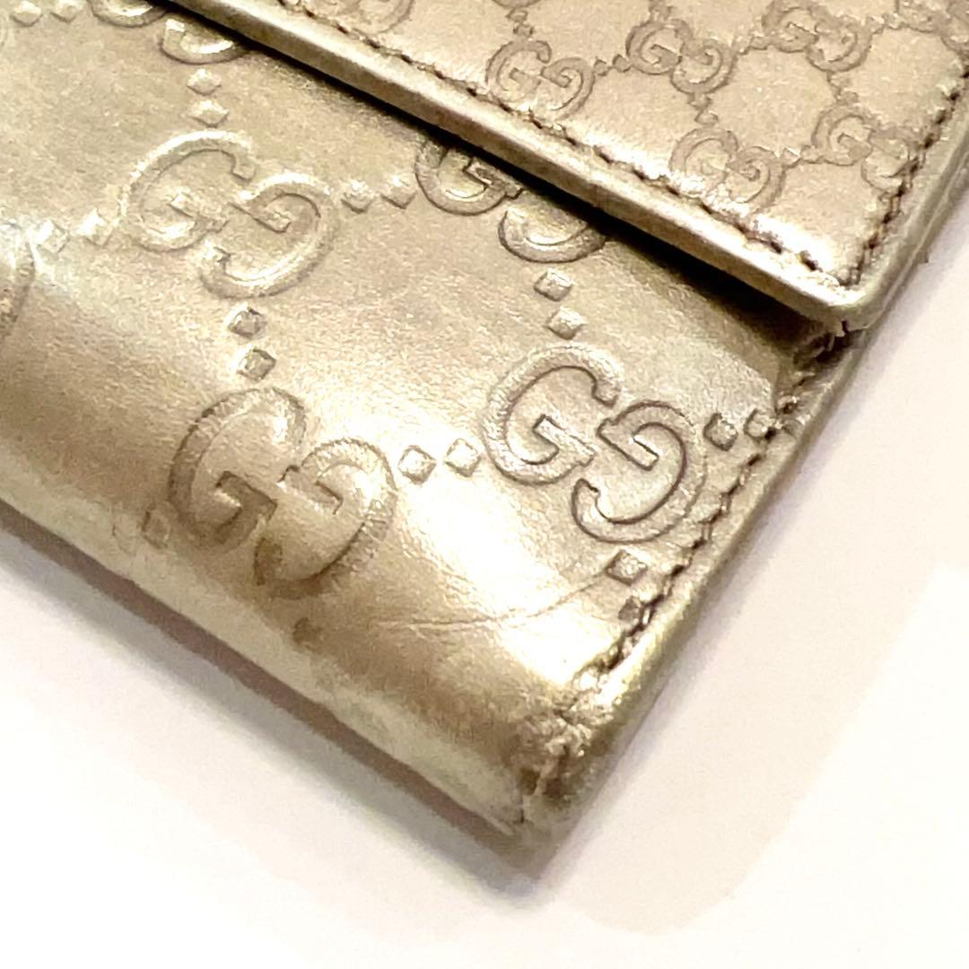 グッチ 長財布 シマ マイクロGG インターロッキング レザー 大容量 ゴールド