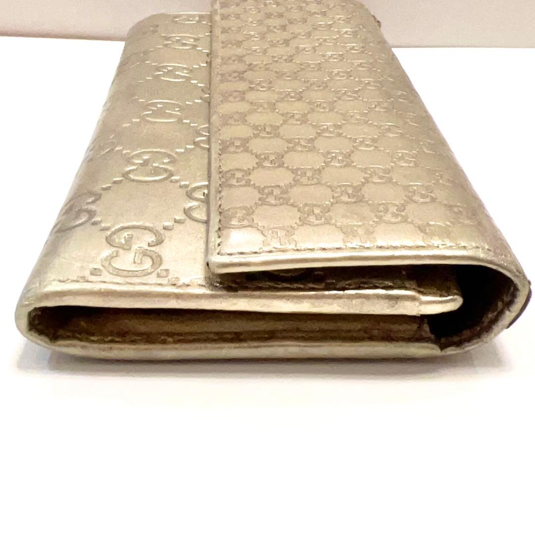 グッチ 長財布 シマ マイクロGG インターロッキング レザー 大容量 ゴールド