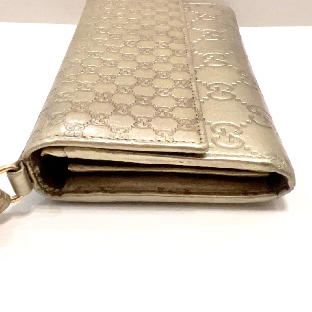 グッチ 長財布 シマ マイクロGG インターロッキング レザー 大容量 ゴールド
