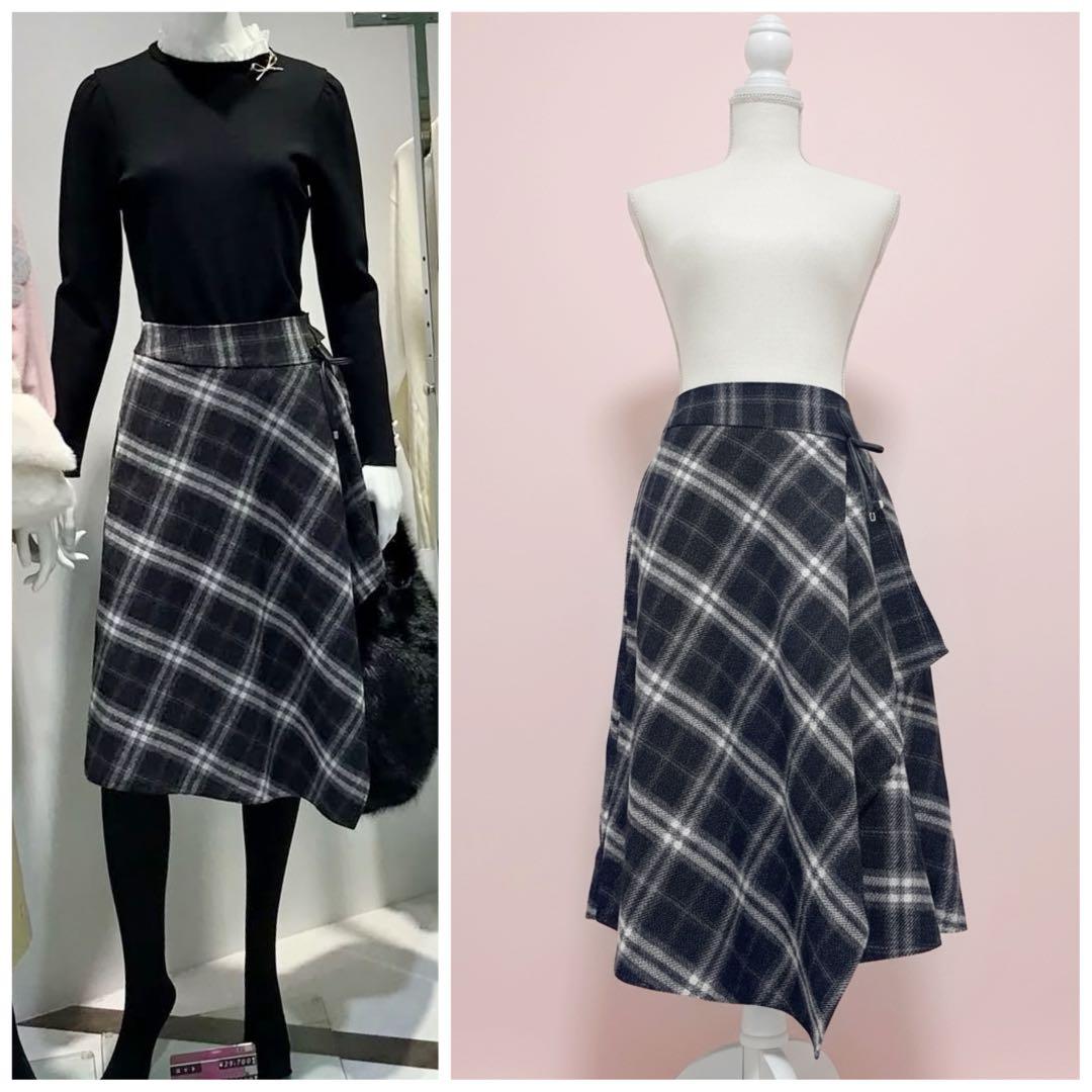 24AW エムズグレイシー カシュクール チェック スカート 40 ブラック系