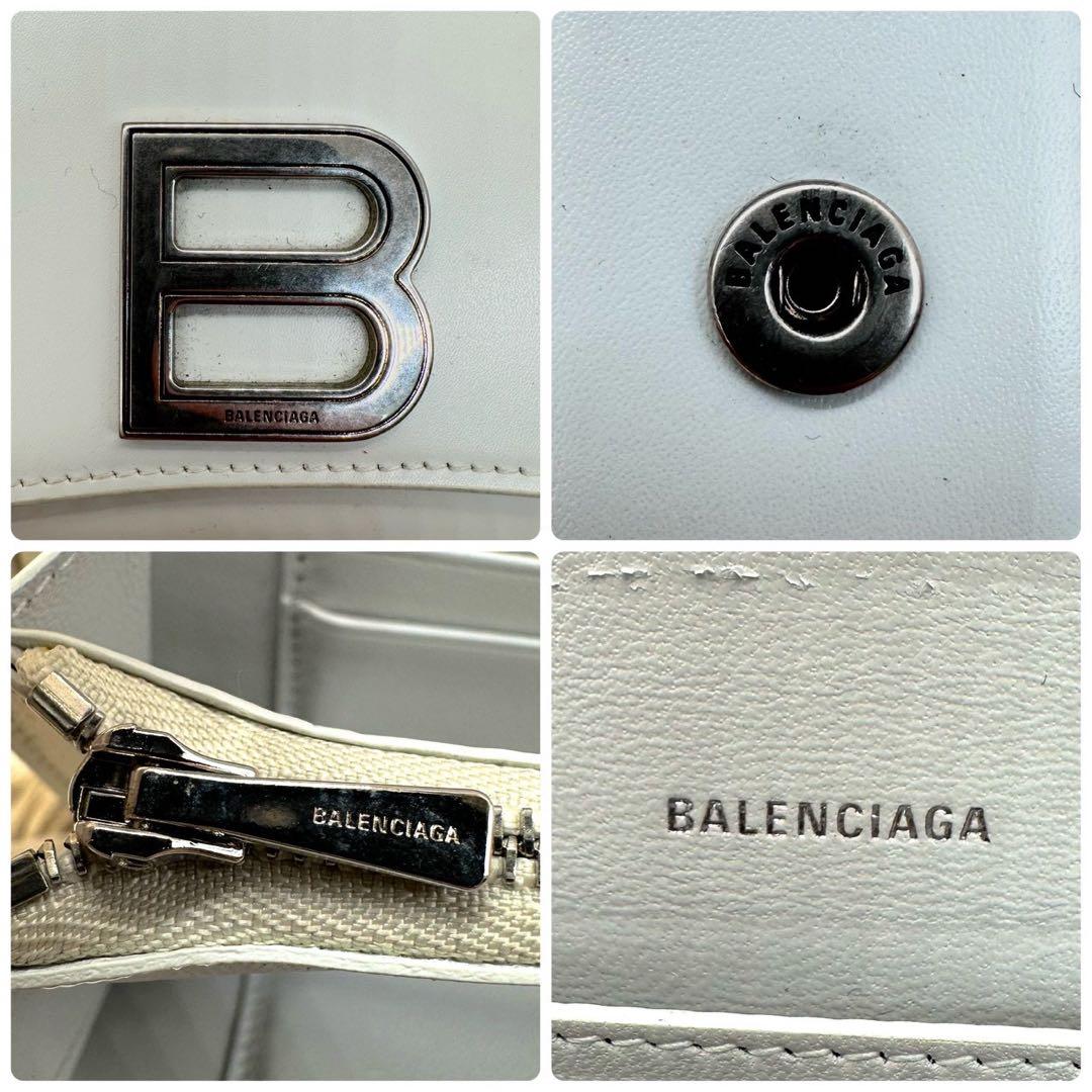 【美品】バレンシアガ 二つ折り財布 長財布 ホワイト フラップ アワーグラス