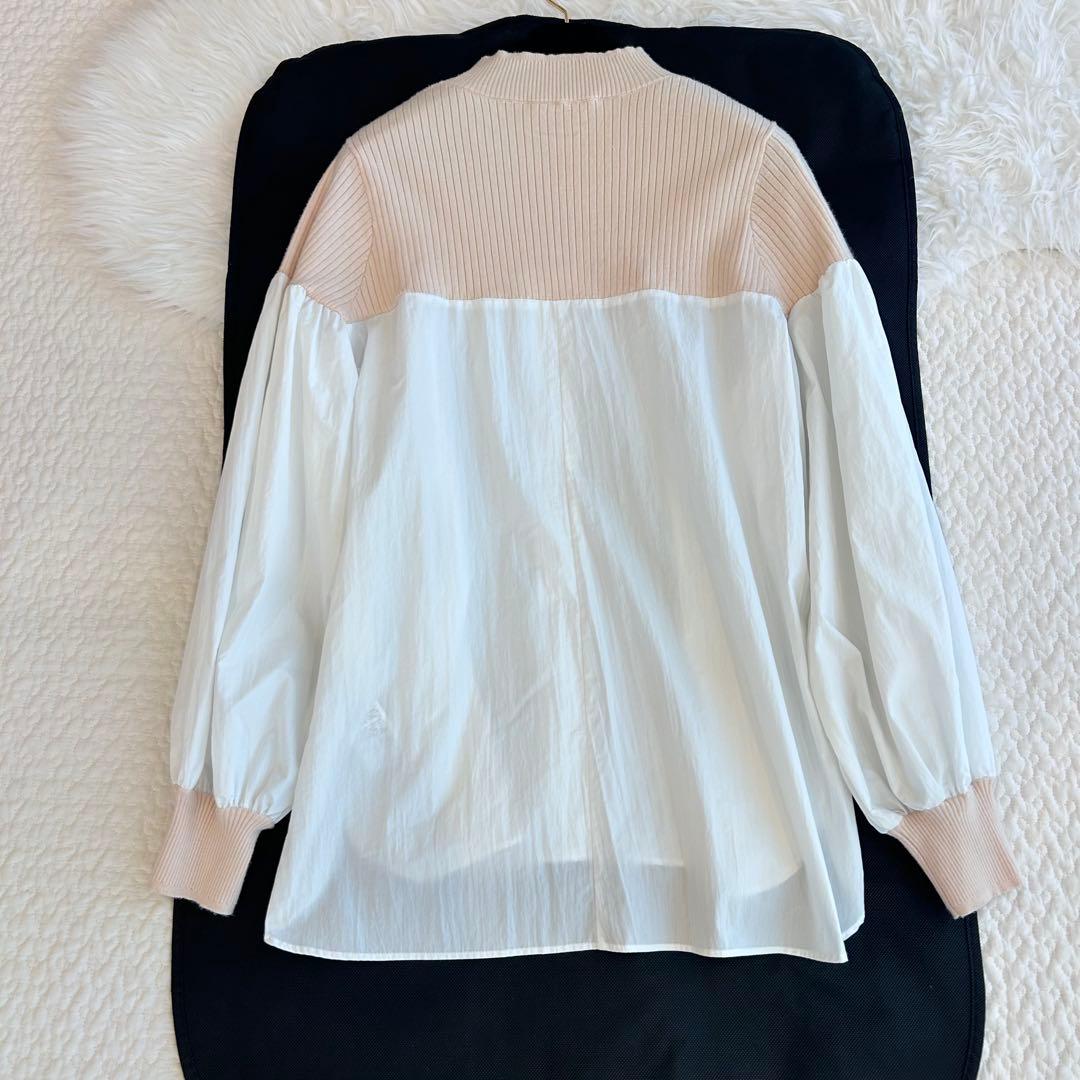 ビアズリー♡リブニットコンビシャツ　異素材　ベージュ×ホワイト　完売色