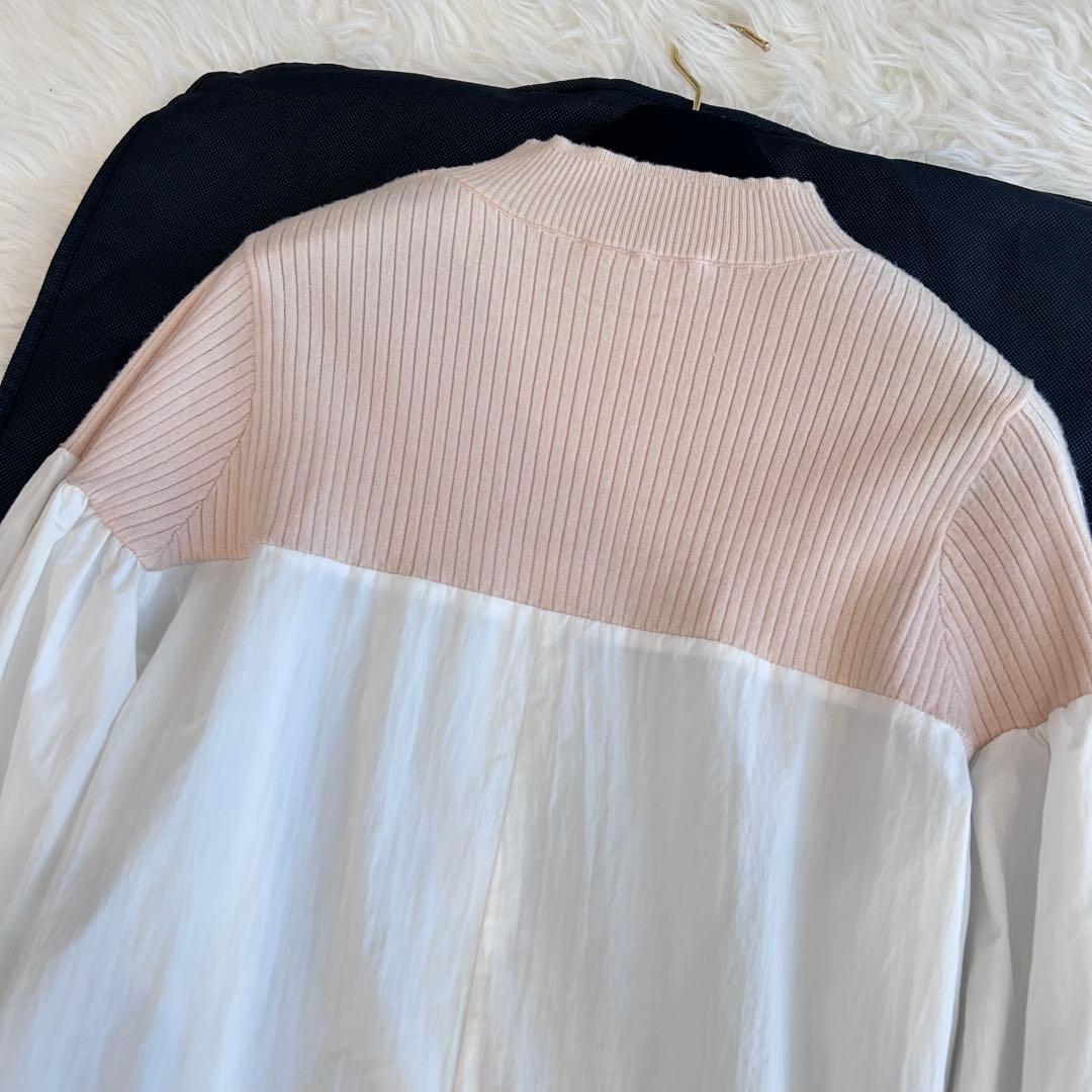 ビアズリー♡リブニットコンビシャツ　異素材　ベージュ×ホワイト　完売色