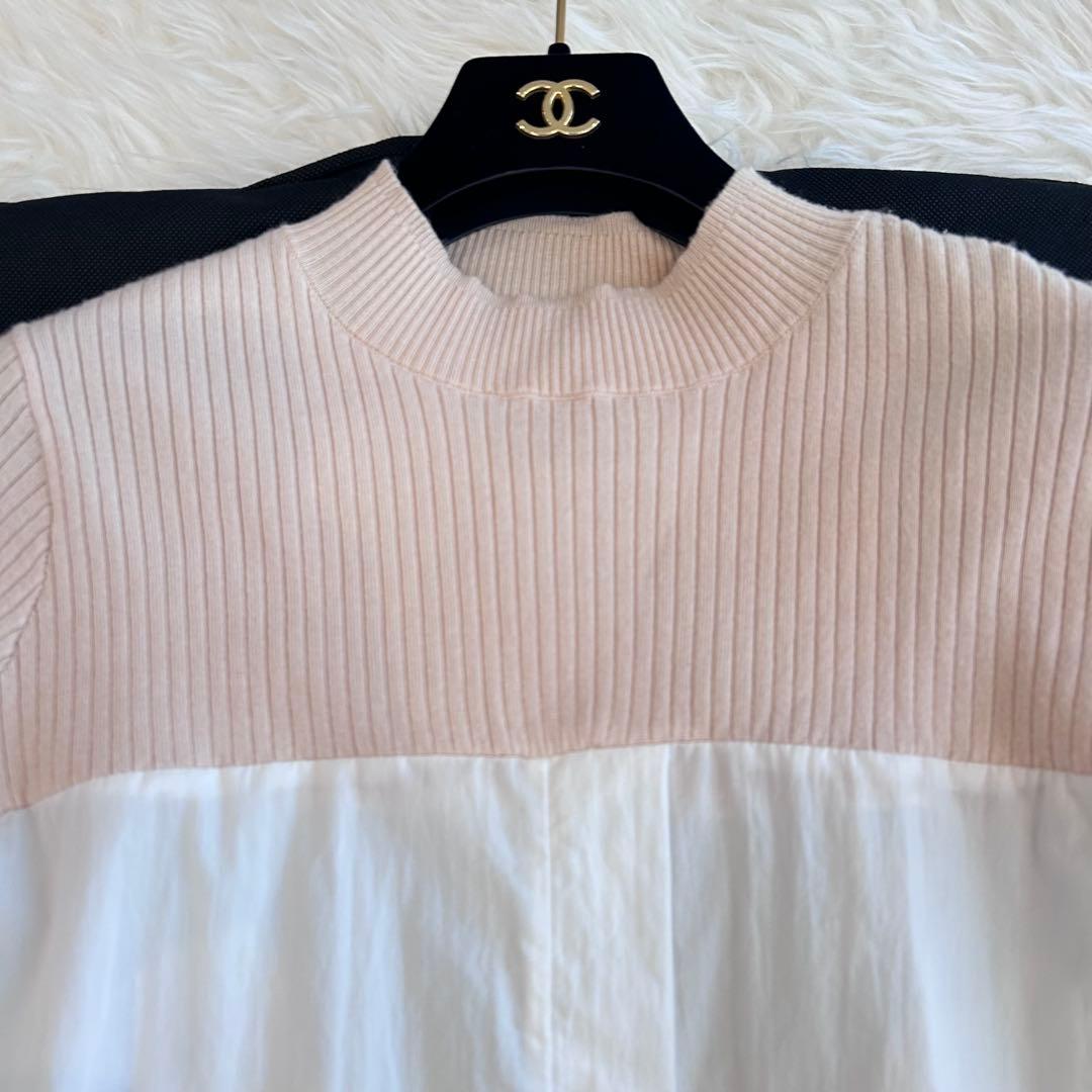 ビアズリー♡リブニットコンビシャツ　異素材　ベージュ×ホワイト　完売色