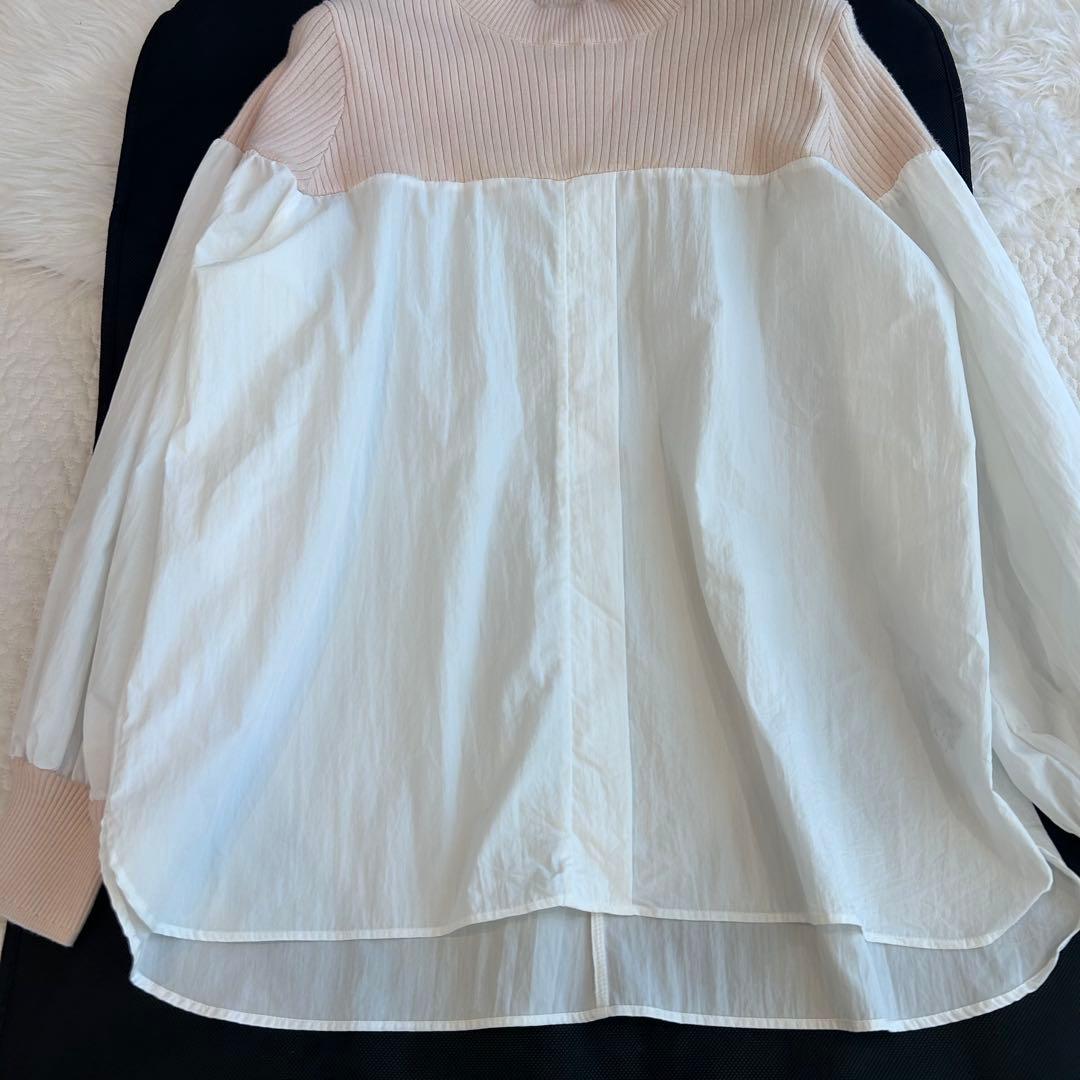 ビアズリー♡リブニットコンビシャツ　異素材　ベージュ×ホワイト　完売色