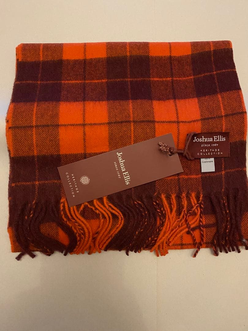 ジョシュアエリス JOSHUA ELLIS カシミヤ マフラー オレンジチェック