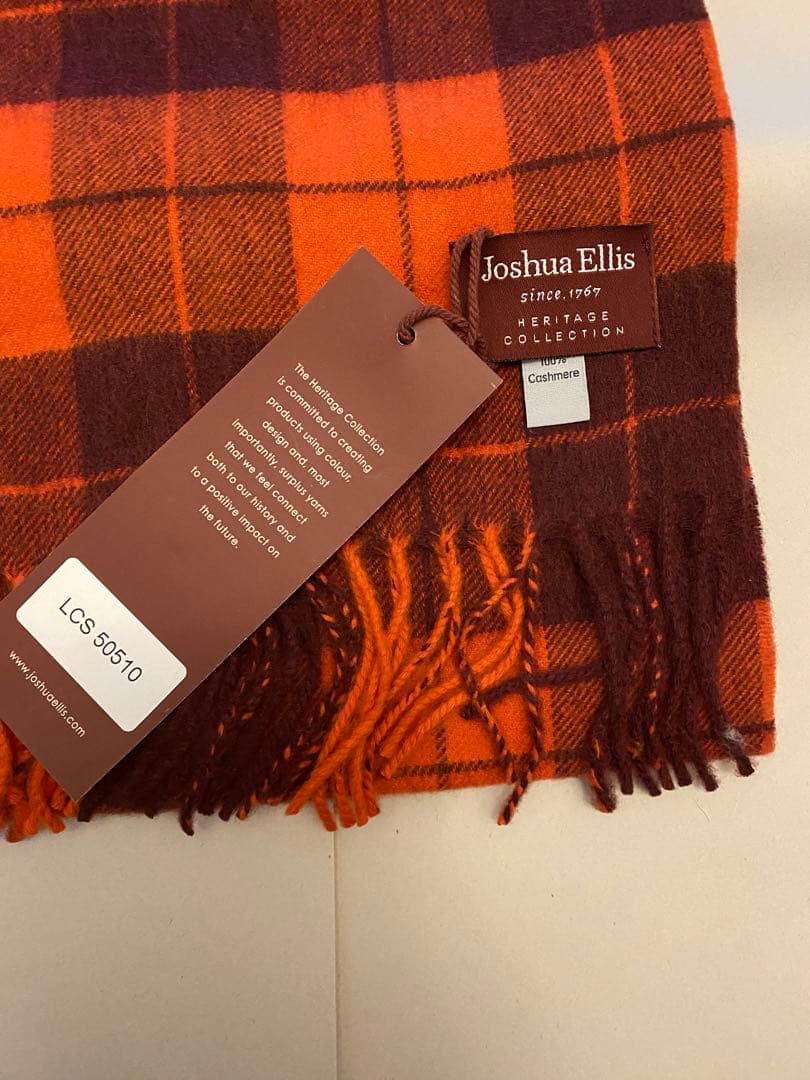 ジョシュアエリス JOSHUA ELLIS カシミヤ マフラー オレンジチェック