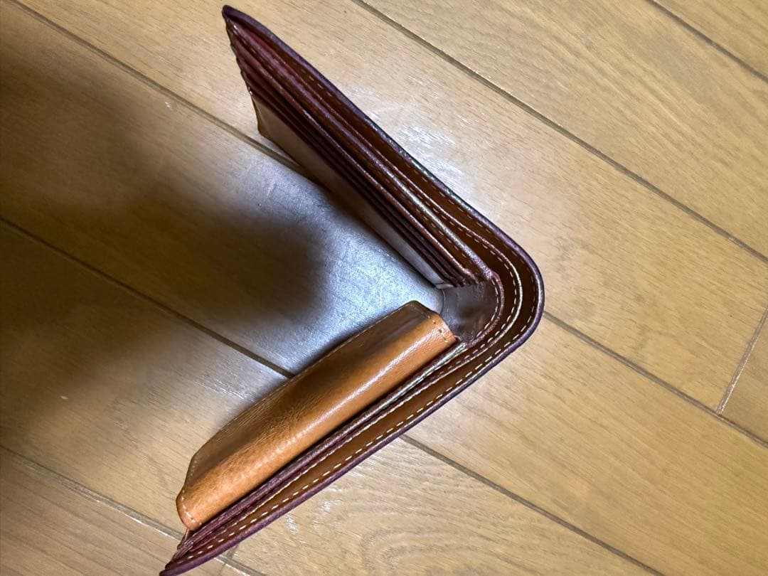 【美品】ガンゾ★メンズ 二つ折り財布 小銭入 コードバンレザー 本革 濃紺