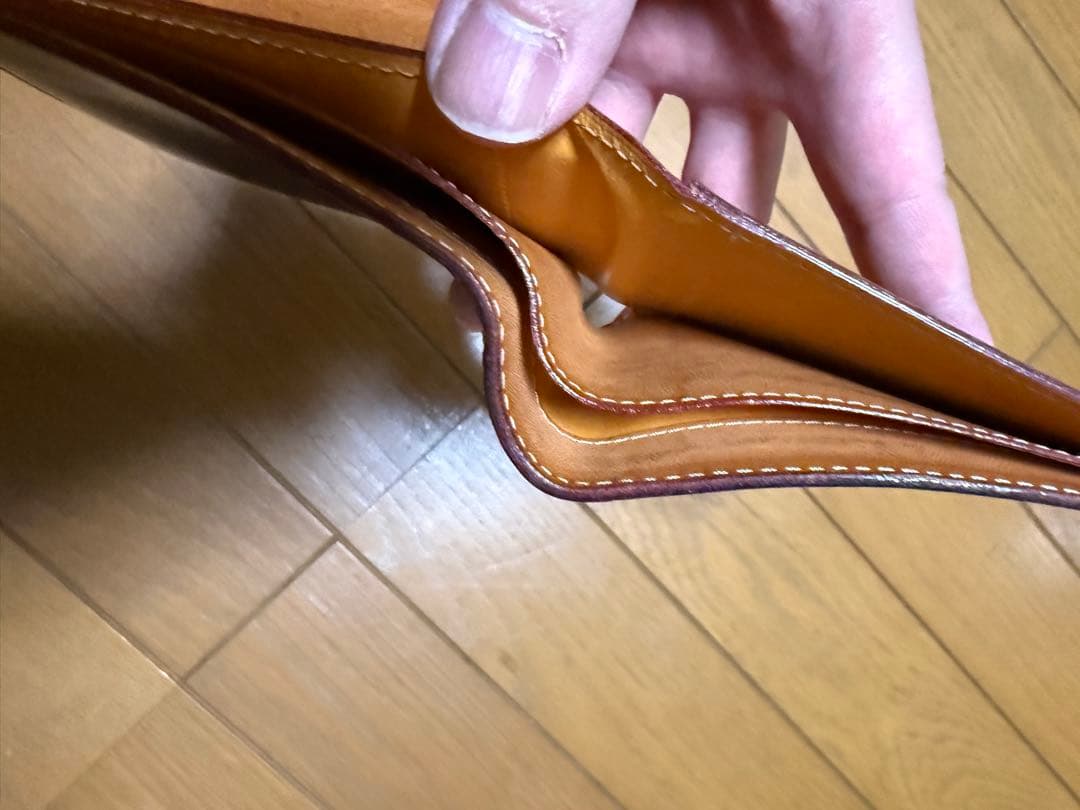 【美品】ガンゾ★メンズ 二つ折り財布 小銭入 コードバンレザー 本革 濃紺