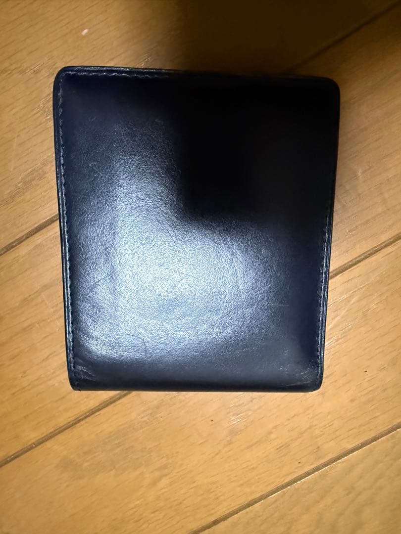 【美品】ガンゾ★メンズ 二つ折り財布 小銭入 コードバンレザー 本革 濃紺