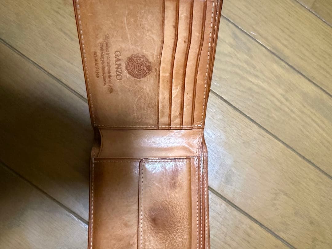 【美品】ガンゾ★メンズ 二つ折り財布 小銭入 コードバンレザー 本革 濃紺