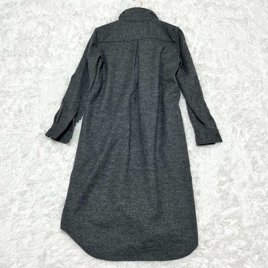 美品 Whim Gazette ウール100 シャツワンピース ロング グレー
