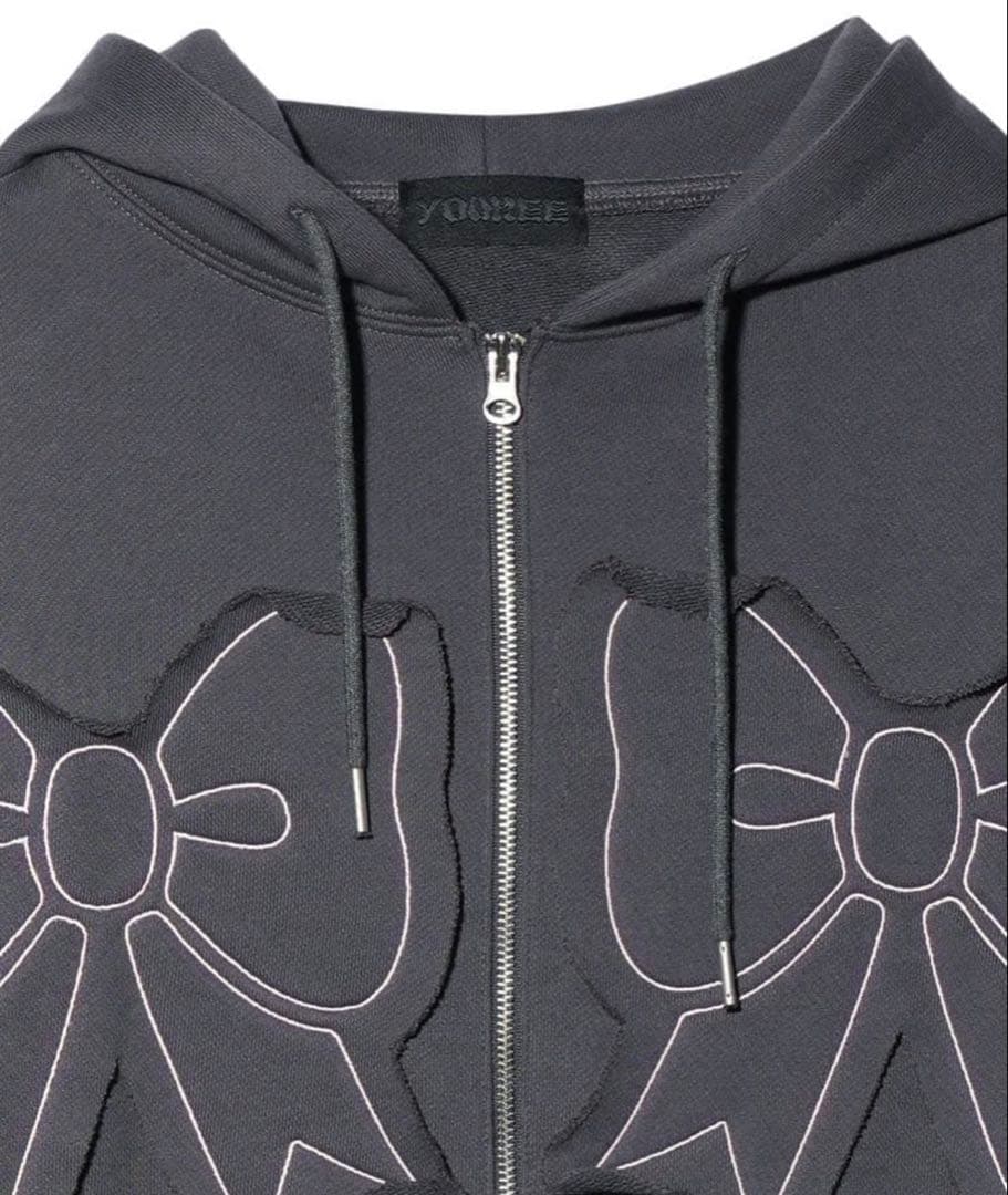 Youhee リボン刺繍ジップアップパーカー