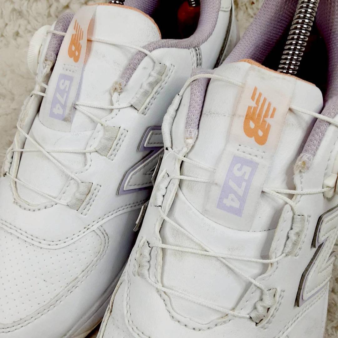 美品 23.5㎝◎new balance 574 スパイクレスゴルフシューズ 白