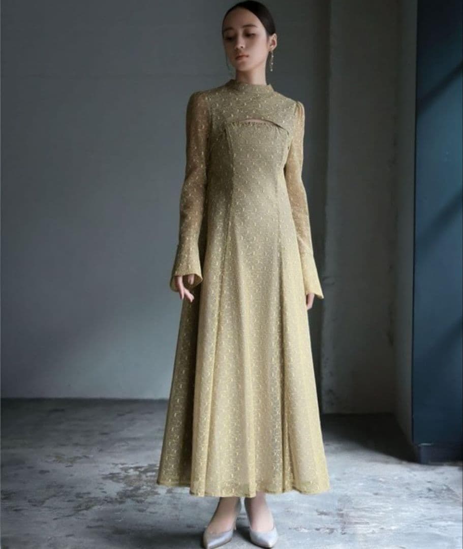 美品 ANDRESD アンドレスド バックオープンジオメトリックドレス L