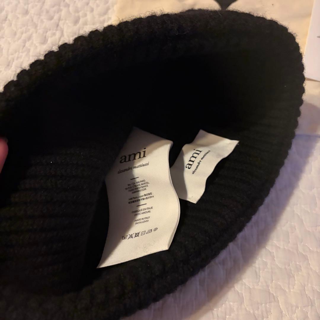 Ami paris ブラック ニット帽 100%公式品